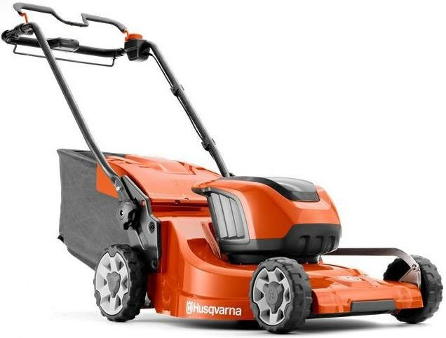 Battery-powered lawn mower with ride-on